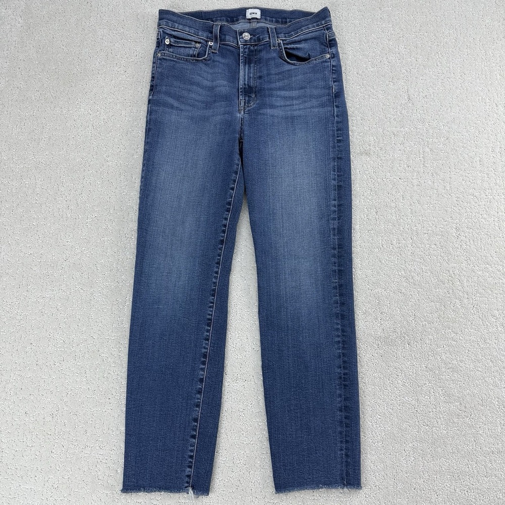 Edwin Womens Slim Straight Jeans 29X25 Blue Raw Hem Stretch $180